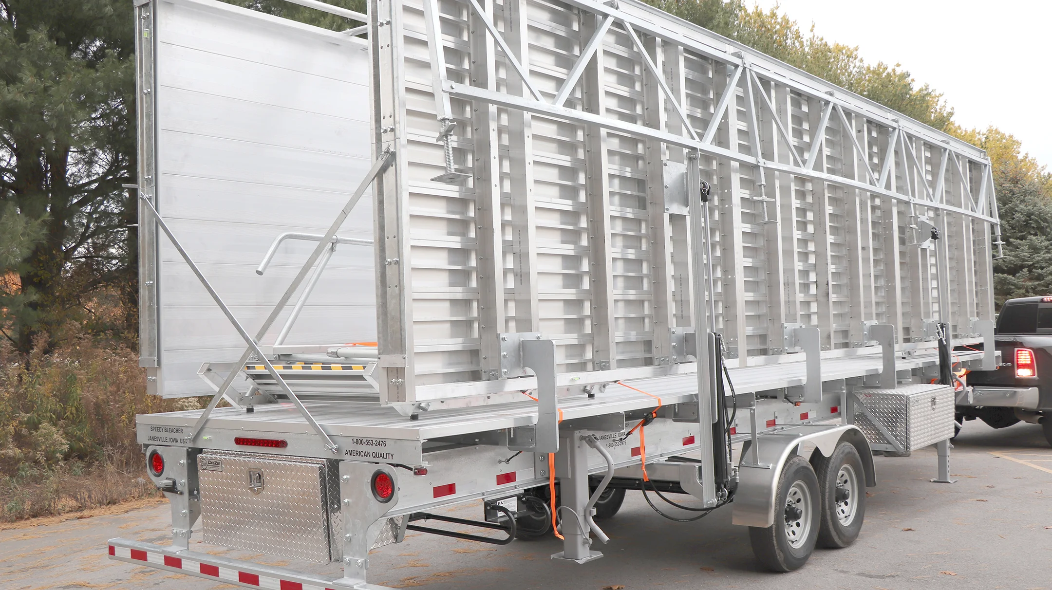 Aluminum trailer on a road.