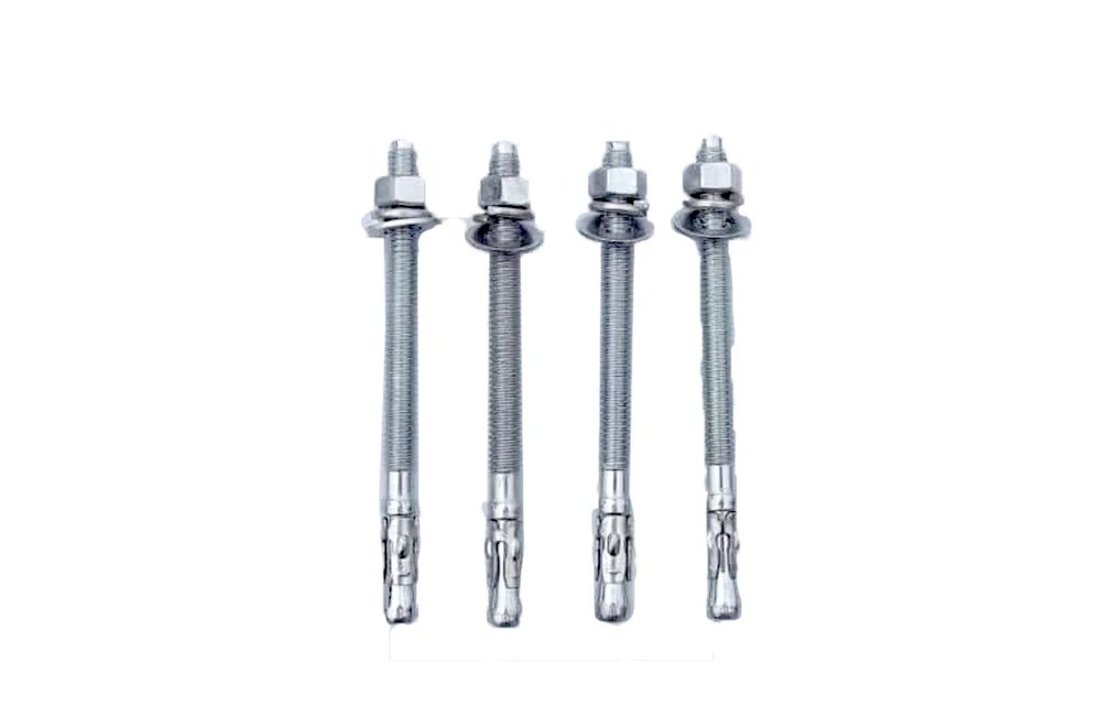 Stainless steel expansion bolts in a row.