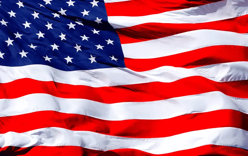 American flag waving in the wind.