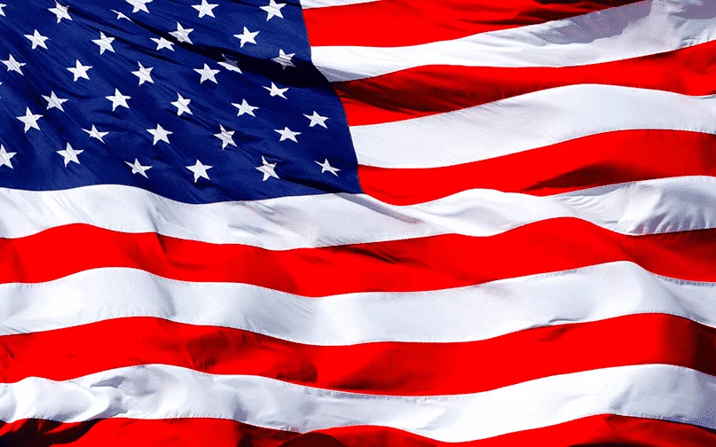 American flag waving in the wind.