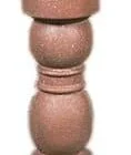 Wooden pedestal with spherical top and square base.