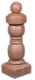 Wooden pedestal with spherical top and square base.