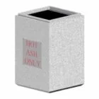 Concrete ashtray with red text indicating it is for hot ashes only.