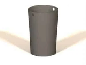 Dark gray cylindrical object on a light wooden surface.