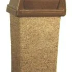 Brown textured trash can.