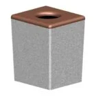 Concrete trash can with copper top.