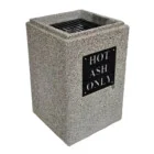 Concrete ash receptacle with HOT ASH ONLY sign.