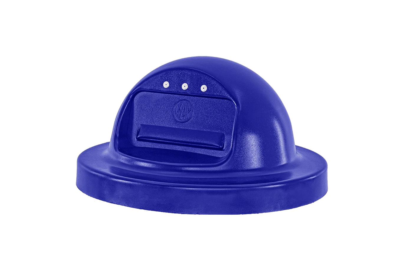 Blue dome-shaped object with three white dots on top.