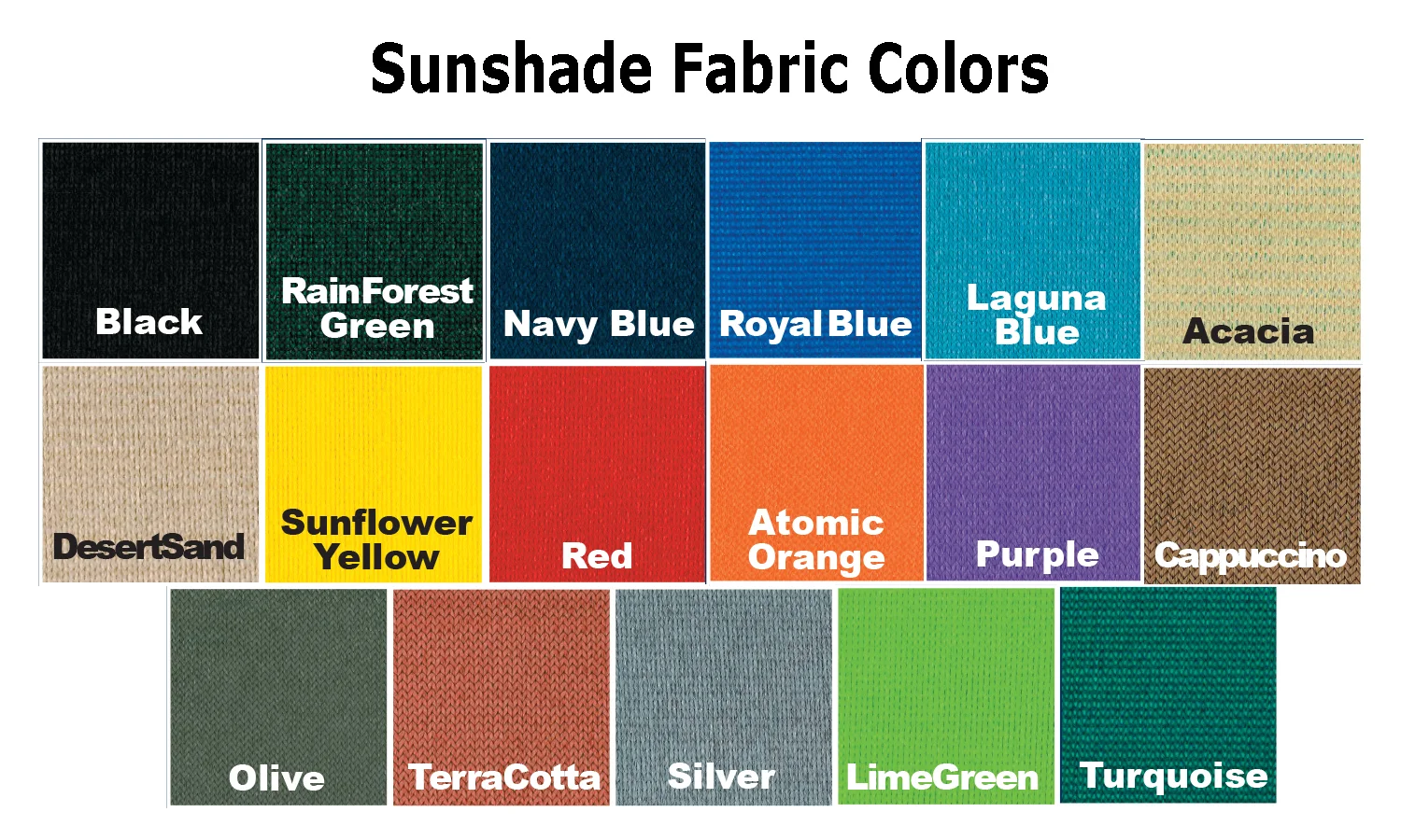 Sunshade fabric color chart.