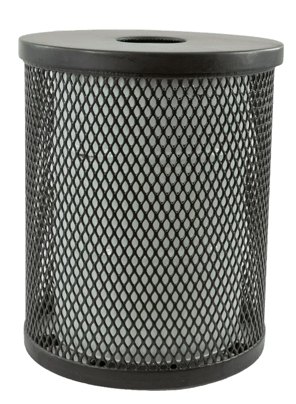 Black mesh cylinder trash can.