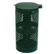 Dark green cylindrical container with a lid and measurement markings.