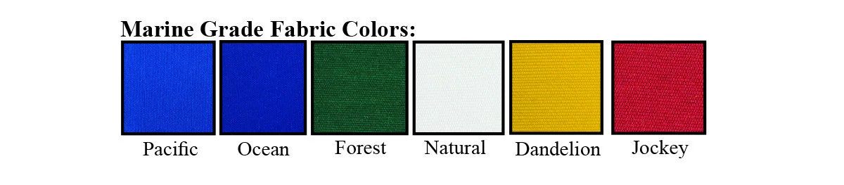 Marine fabric colors: Pacific, Ocean, Forest, Natural, Dandelion, Jockey.