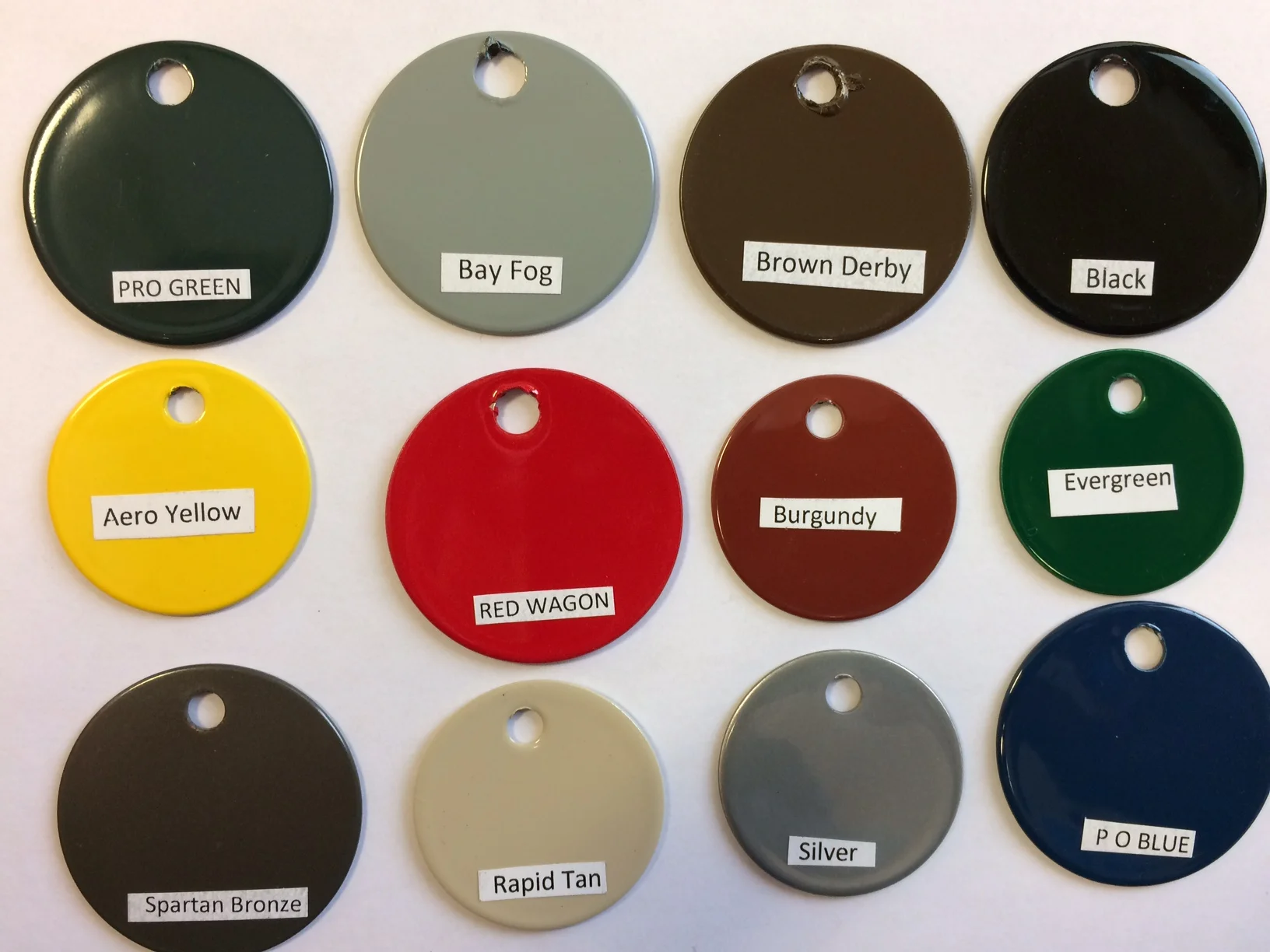 Dog tags in various colors.