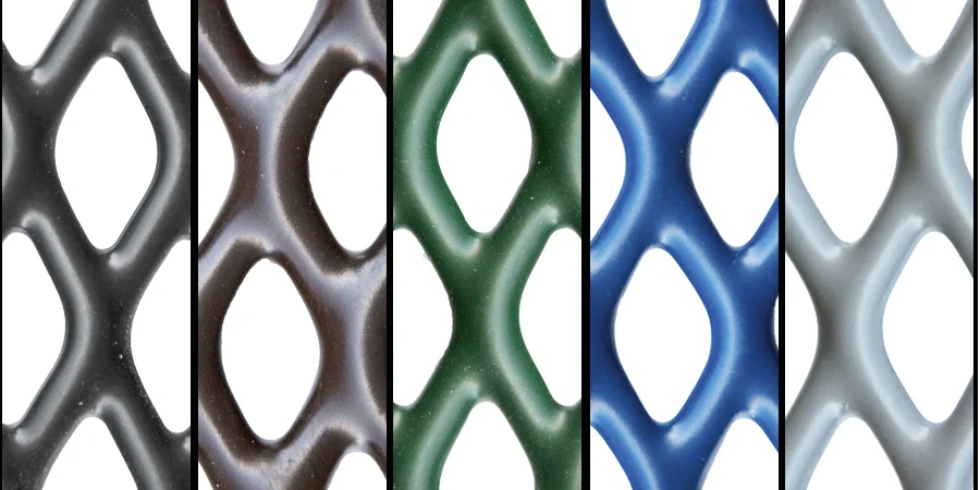 Colorful plastic mesh patterns in various colors.