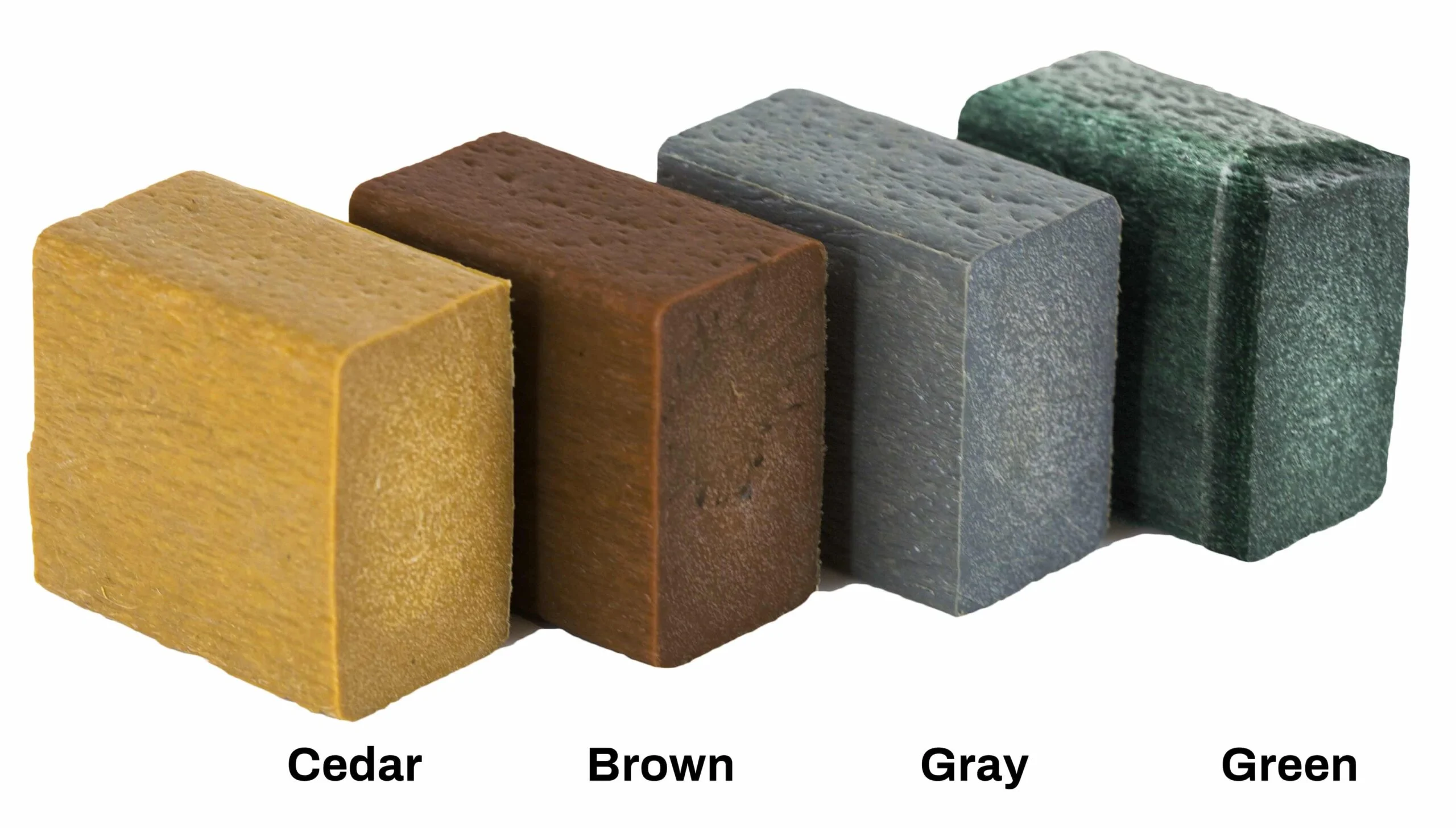 Brick samples in Cedar, Brown, Gray, and Green colors.