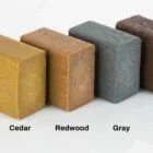 Wooden blocks in different colors: Cedar, Redwood, Gray, Brown.