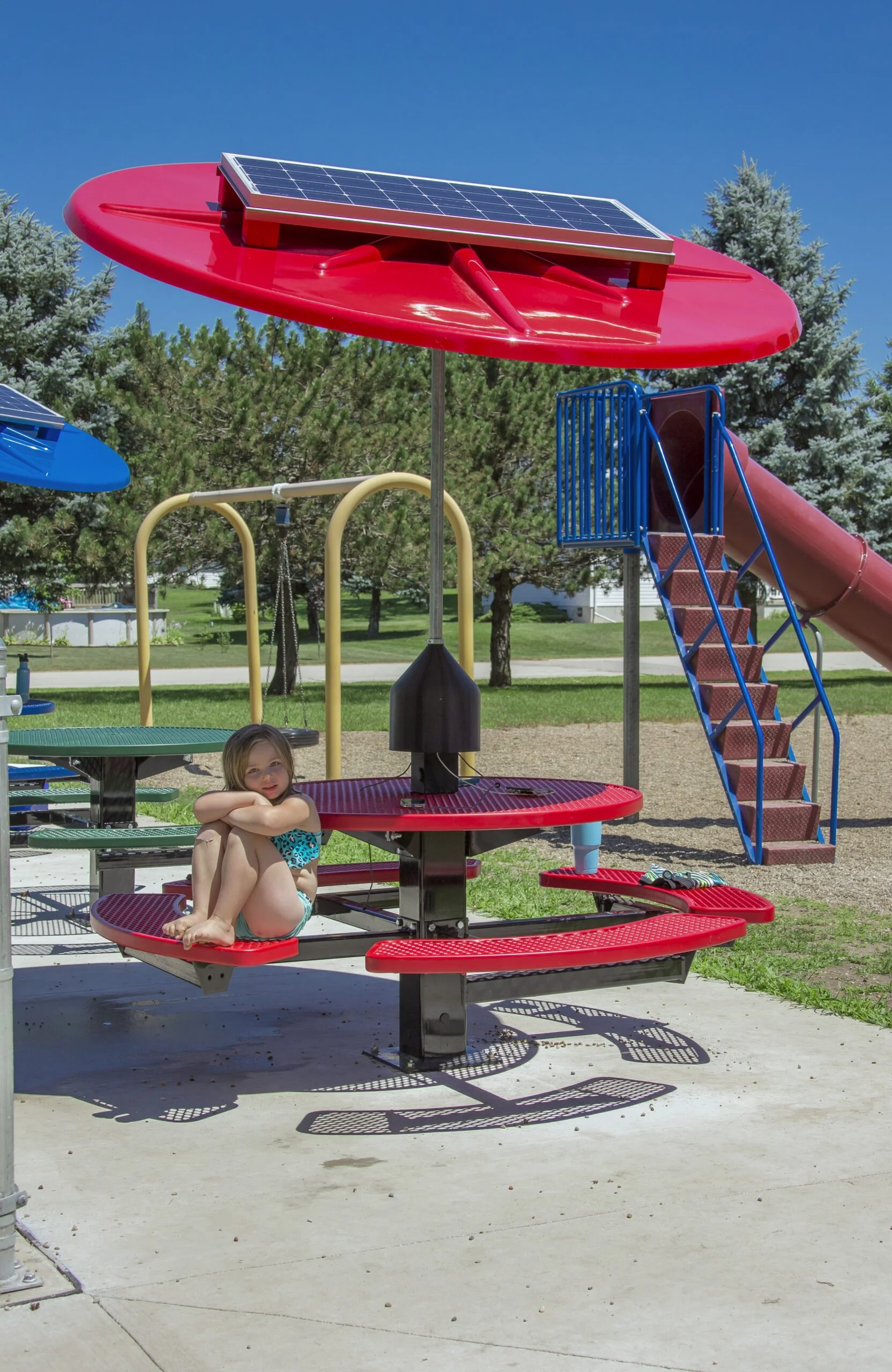 Solar-powered playground equipment.