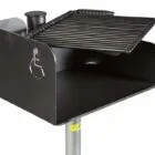 Wheelchair accessible grill on a stand.