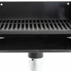 Portable black grill on a stand.