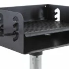 Black metal grill stand on a white background.