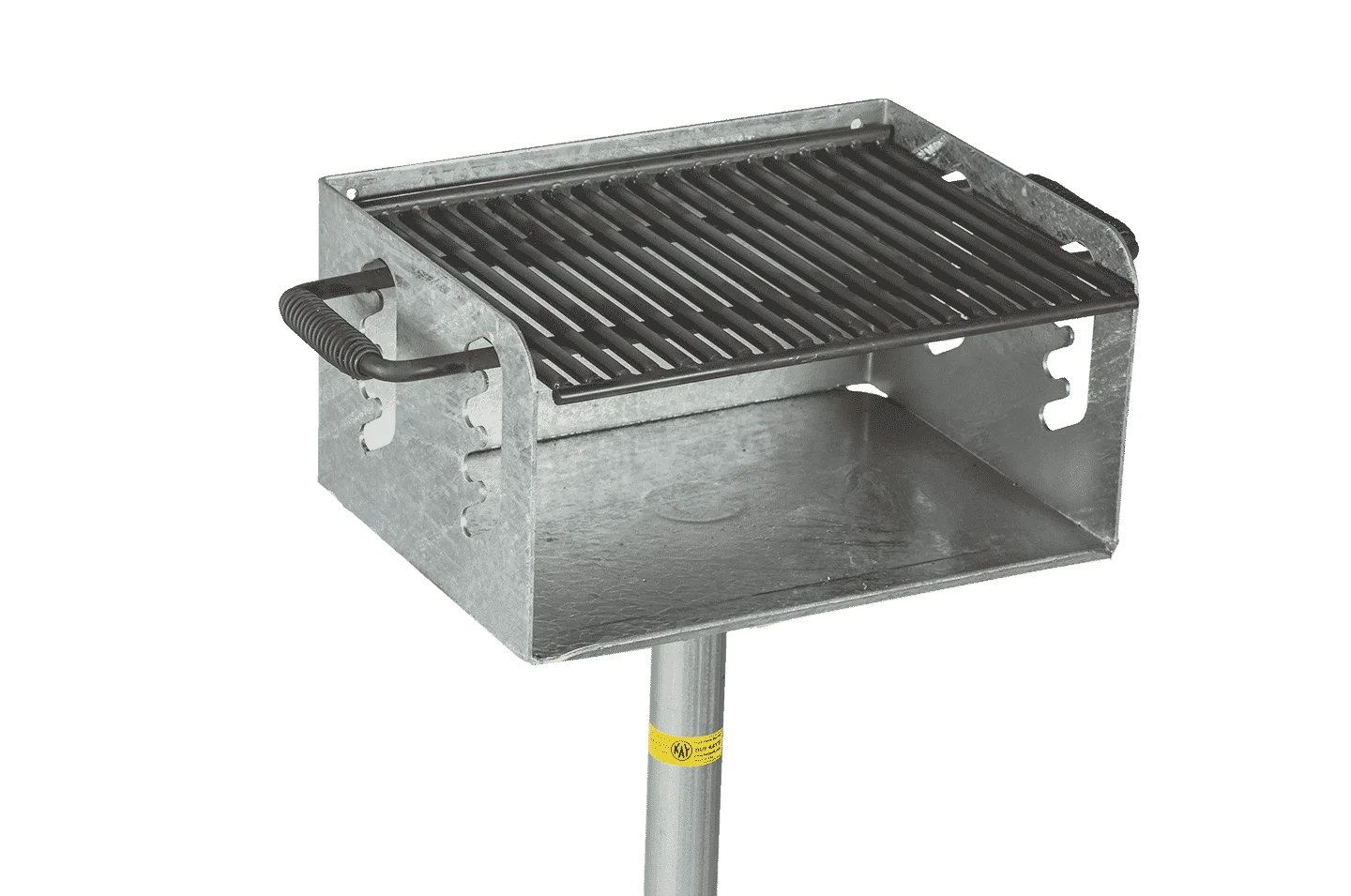 Portable metal grill on a stand.