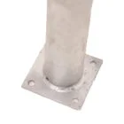 Metal pipe base with four holes.