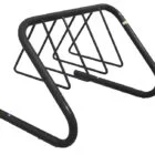 Black bike rack on a white background.
