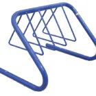 Blue metal bike rack on a white background.