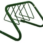 Green metal bike rack on a white background.