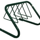 Green metal bike rack on white background.