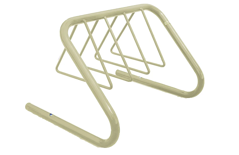 Beige bike rack on a white background.