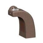 Brown outdoor drinking fountain with curved spout and handle.