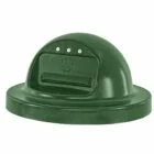 Green dome-shaped object with three small lights and a logo.