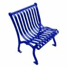 Blue metal bench against white background.