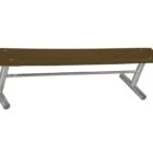 Wooden bench with metal legs.