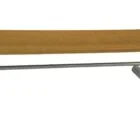 Wooden bench with metal legs.