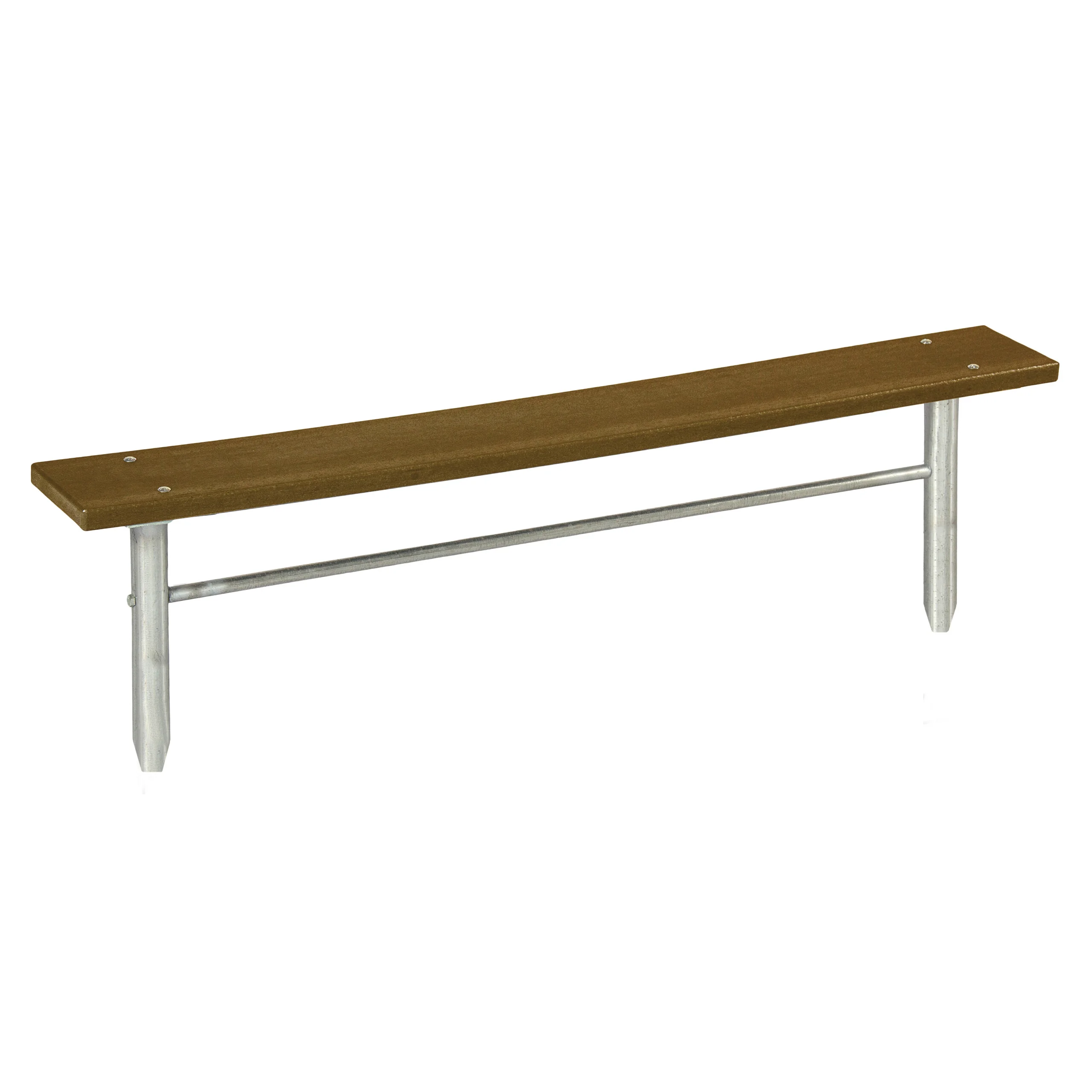 In-Ground-Backless-RP Wooden bench with metal legs.