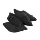 Black pillows on a white background.
