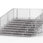 Metal bleachers with railing and stairs.