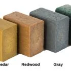 Wooden blocks in different colors: Cedar, Redwood, Gray, Green.