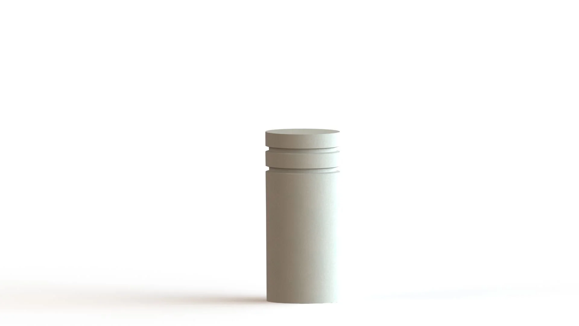 White cylindrical object on a white background.