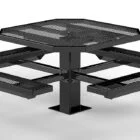 Black metal picnic table with a textured top and four benches.