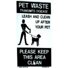 Pet waste sign: leash and clean up after your pet. Please keep this area clean.