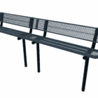 Bench with mesh back and armrests.