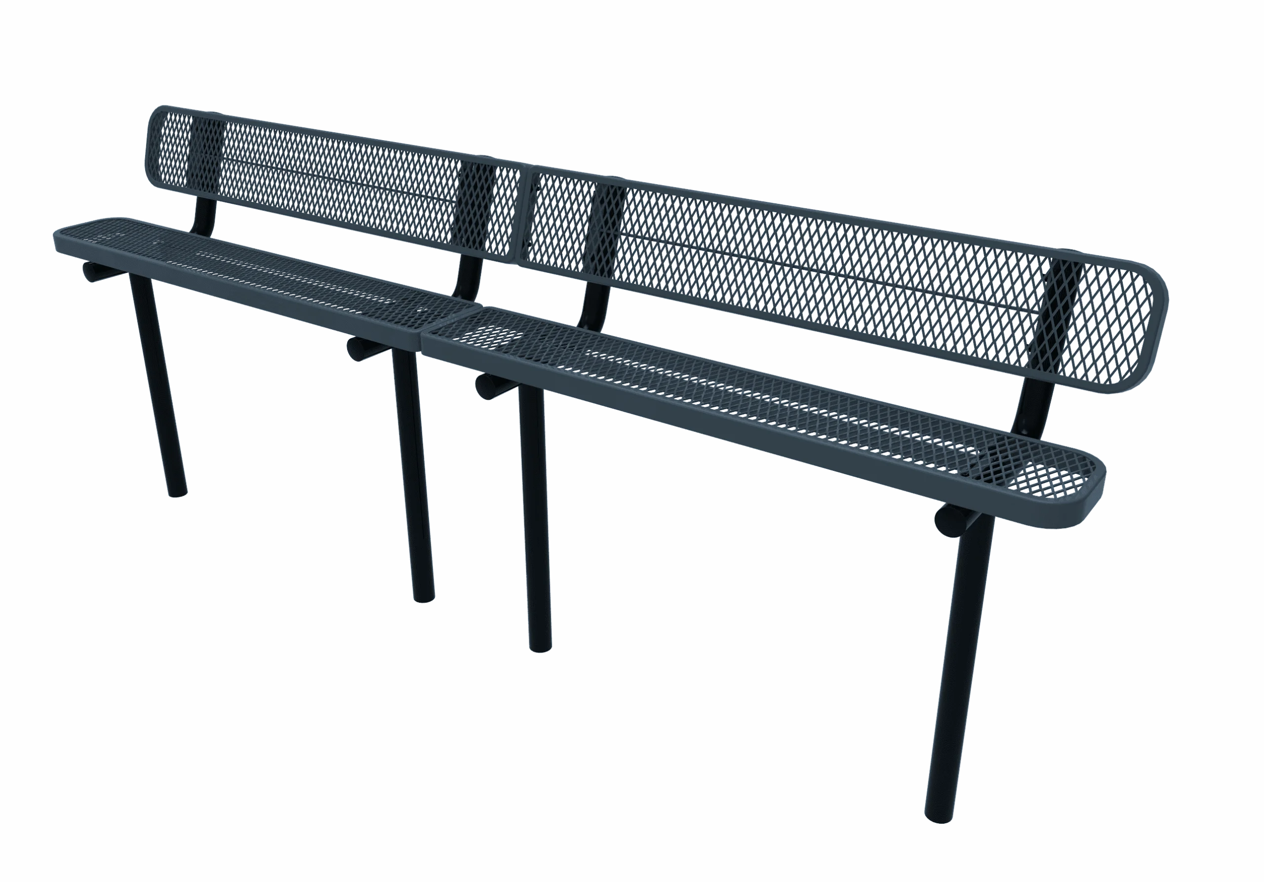 Bench with mesh back and armrests.