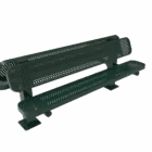 Metal bench with perforated backrest and seat.