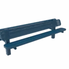 Blue bench with perforated backrest and seat.