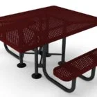 Square picnic table with perforated top and black legs.