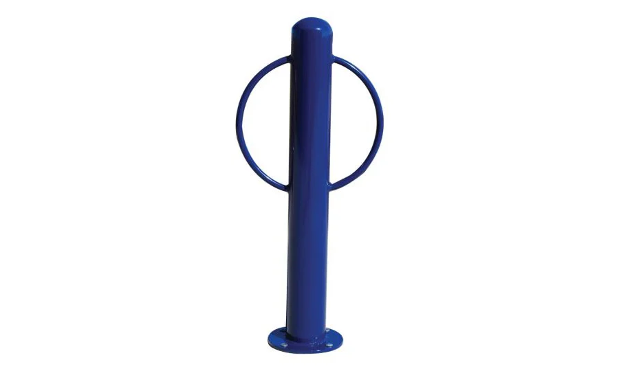 Blue metal post with circular handles at top.