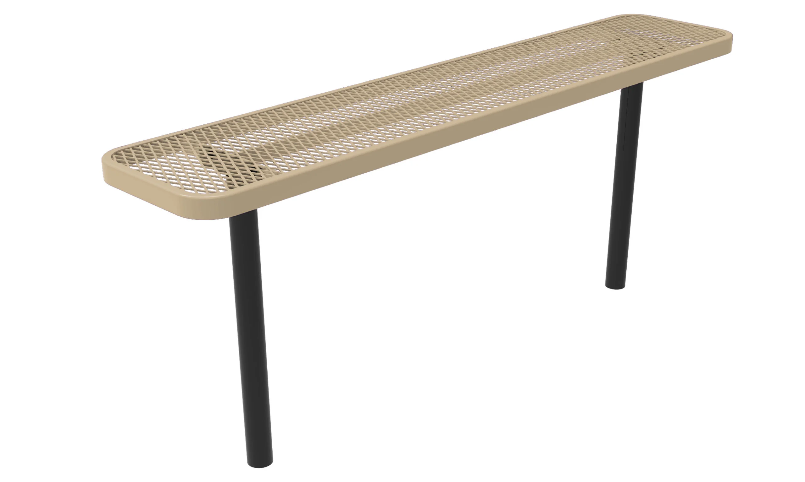 Beige mesh bench with black legs.